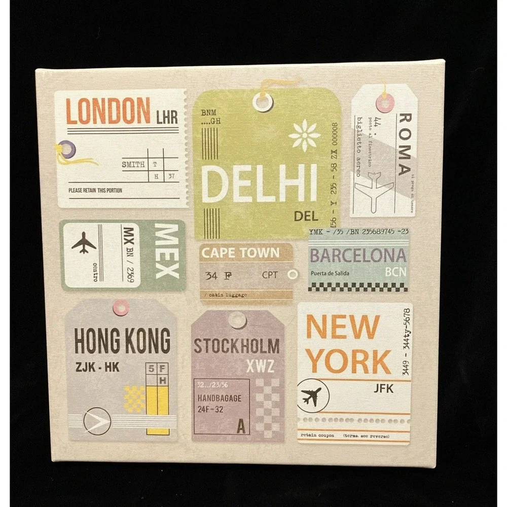 IKEA Pjatteryd Airport Travel Luggage Tag Wall Canvas Art 9.75x9.75 22426